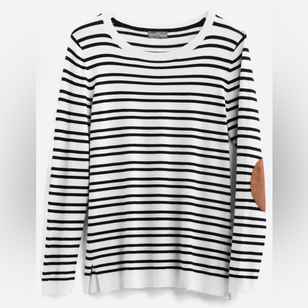 Market & Spruce Aubree Striped Elbow Patch Sweater XSP